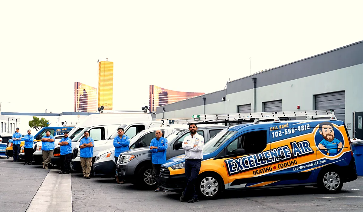The Excellence Air & Plumbing fleet lined up at the Las Vegas shop